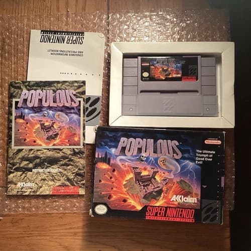 Populous (Super Nintendo SNES, 1991) COMPLETE CIB Authentic Tested & Cleaned!