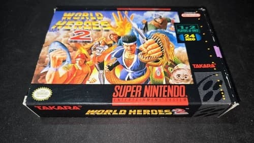 World Heroes 2 II Authentic Super Nintendo SNES EXMT+ condition COMPLETE n box!