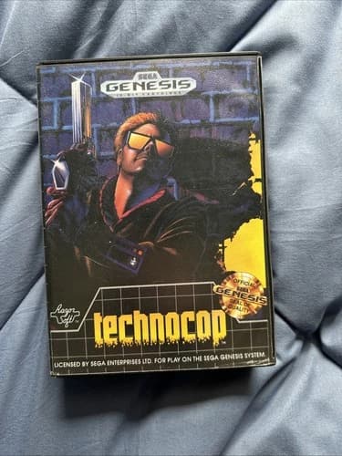 Sega Genesis Technocop Complete in Box Game Black Case Grid Techno Cop
