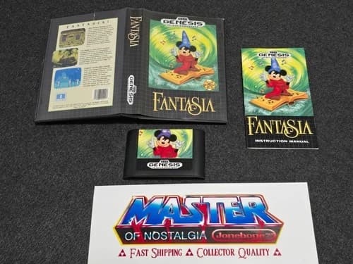 Sega Genesis FANTASIA CIB Complete Case Box Game Black Grid Disney Mickey Mouse