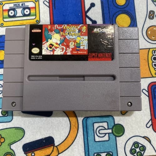 Authentic Krusty's Super Fun House Super Nintendo SNES Cartridge Tested