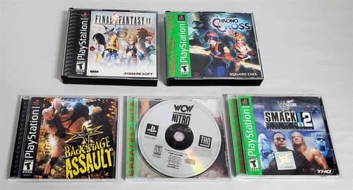 R-556 VTG. ASSORTMENT OF PLAYSTATION GAMES-WCW BACKSTAGE ASSAULT, CHRONO CROSS+!