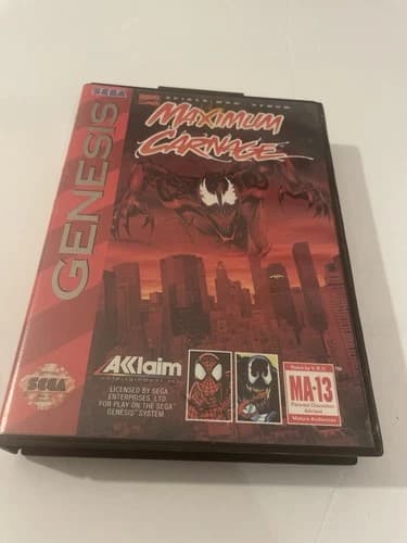 Maximum Carnage Spiderman Venom Sega Genesis 1994 Red Carnage Cartridge!