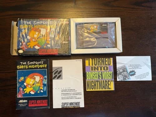 The Simpsons Bart's Nightmare CIB Super Nintendo SNES Complete Box Manual
