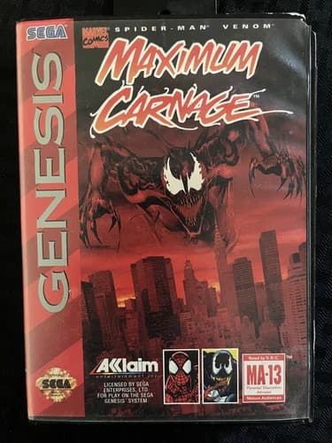 Spiderman Maximum Carnage (Sega Genesis, 1994) RARE BLACK CART VARIANT!