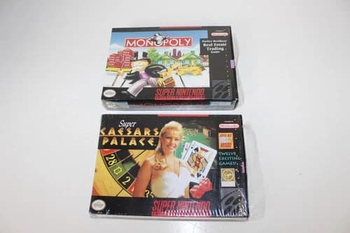 2 Super Nintendo Games in Boxes with Manuals - Monopoly - Super Caesars Palace