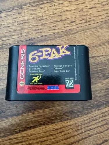 Sega Genesis 6-Pak Game Cartridge Golden Axe Sonic Shinobi Streets Rage