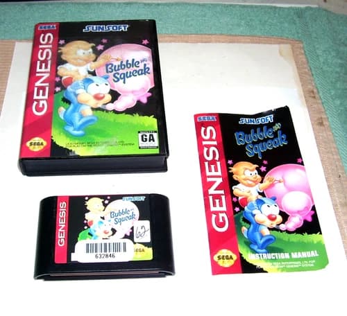 Bubble and Squeak for Sega Genesis with Box and Manual, Sunsoft CIB