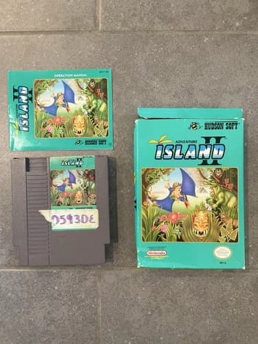 Adventure Island 2 NES Game Cartridge Working With Box And Manual