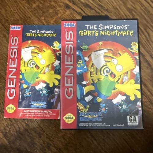 Sega Genesis the Simpsons: Bart's Nightmare Box And Manual