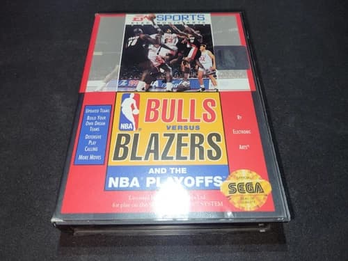 Bulls Versus Blazers in the NBA Playoffs VS Sega Genesis EXMT+cnd CIB authentic!