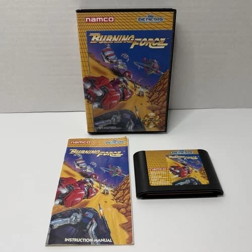 Sega Genesis BURNING FORCE CIB Complete Case Box Game Rare NAMCO Shmup