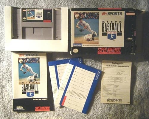 MLBPA Baseball (EA, 1994) SNES Complete w/ Stats & Reg. Card ~ Tested & Working