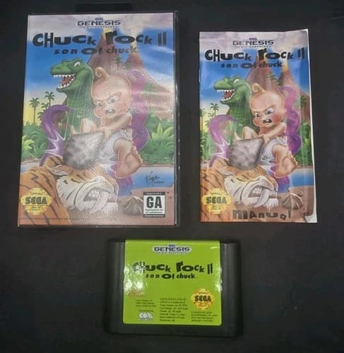 Chuck Rock II: Son of Chuck (Sega Genesis, 1993) CIB Complete With Manual Tested