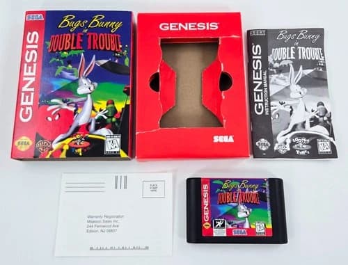 BUGS BUNNY IN DOUBLE TROUBLE COMPLETE CIB 1996 Authentic Sega Genesis Clean Pins