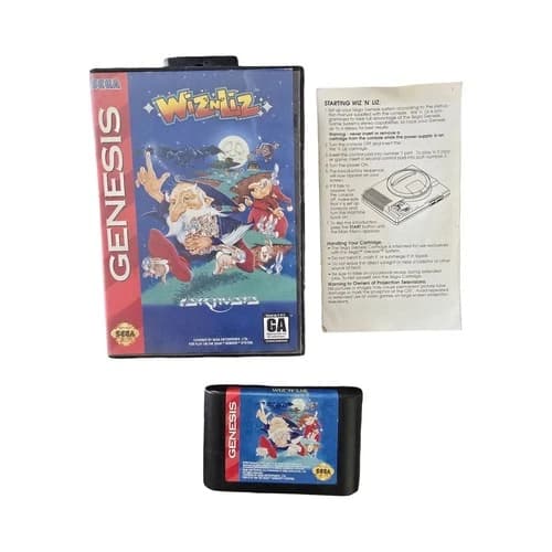 Sega Genesis Wiz 'n' Liz COMPLETE CIB Game Box W/ Manual Tested