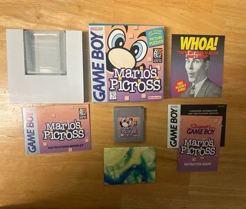 Authentic Nintendo Game Boy Mario's Picross: Complete in Box CIB 1995