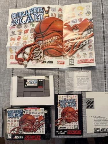 College Slam NCAA Basketball Nintendo SNES Game with Original Box and Manual VG