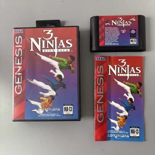 3 Ninjas Kick Back (Sega Genesis, 1994) Authentic Game Cartridge, CIB Complete