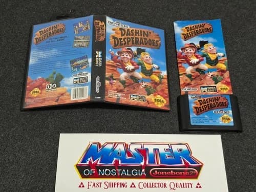 Sega Genesis DASHIN' DESPERADOES CIB Complete Case Box Game Rare Data East