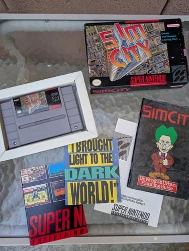 SimCity (Super Nintendo SNES, 1991) Complete In Box CIB Authentic Tested