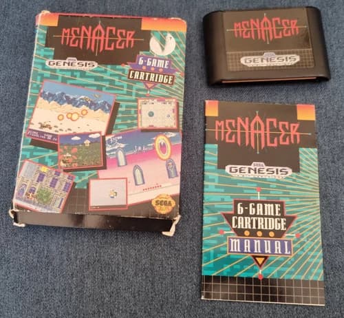Sega Genesis Mega Drive Menacer 6 Game Cartridge Boxed with Manual