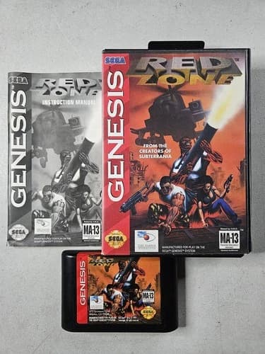 Sega Genesis Red Zone Game Cib Complete with Cart, Manual, and Case, Tested
