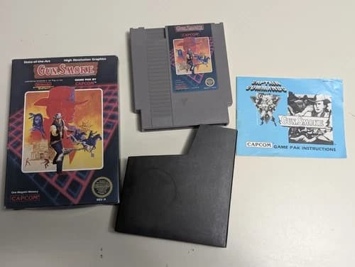 Gun.Smoke (Nintendo NES) CIB Game Box Manual Styrofoam Dust Sleeve Complete