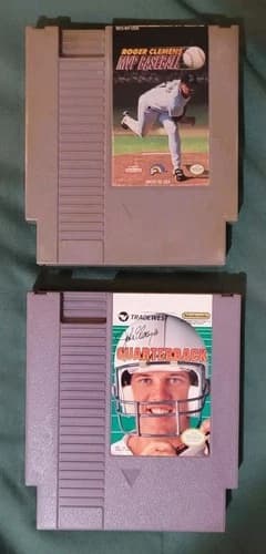 Roger Clemen's MVP Baseball - John Ellway' Quarterback (NES) Tested and Working