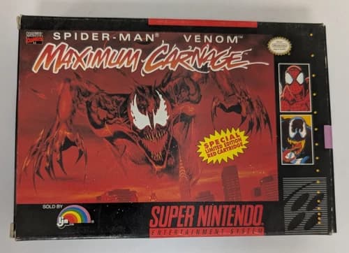 Spider-Man Venom Maximum Carnage Super Nintendo SNES CIB Red Cartridge