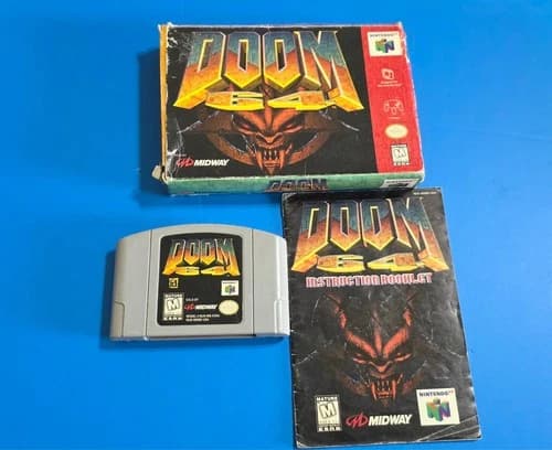 58: Authentic Nintendo 64 Doom 64 N64 Cart, Box and Manual. Tested Working