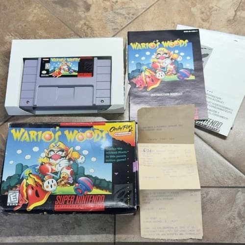 Wario's Woods Super Nintendo SNES 1994 Authentic Game Cartridge with Box Manual