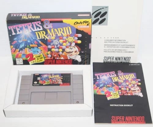 Tetris and Dr. Mario (Super Nintendo SNES, 1994) Complete Game w/ Box CIB