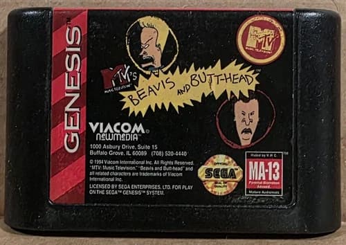 MTV's Beavis and Butt-Head Sega Genesis, 1994 Cartridge Only Tested