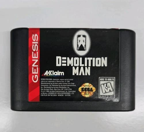 Demolition Man Sega Genesis Authentic Cartridge Tested Stallone Snipes