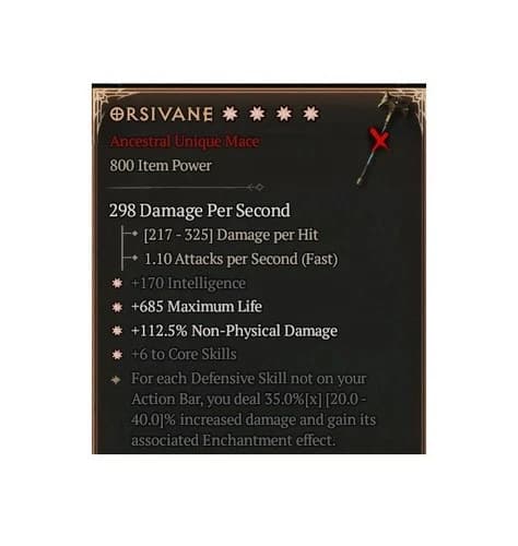 Diablo 4 Eternal Orsivane 4GA 35% Unique Mace Item Sorc Weapon Gear Equipment