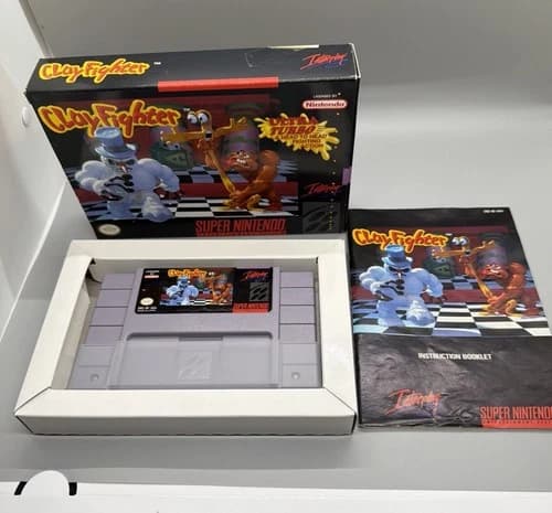 Clay Fighter Super Nintendo SNES 1993 Game Tested Box and Manual