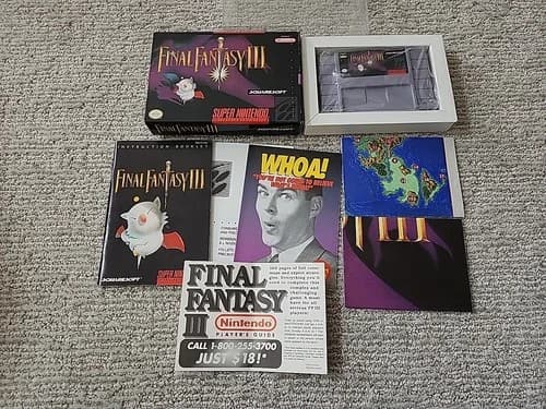 Final Fantasy III 3 Super Nintendo SNES Complete 100% CIB+ Box Maps Registration