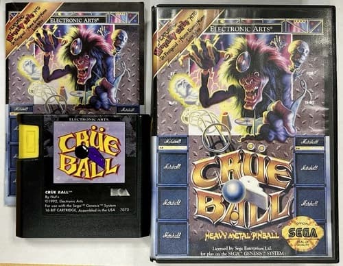 Crüe Ball Heavy Metal Pinball Sega Genesis 1992 Complete w Manual Mötley Crüe EA