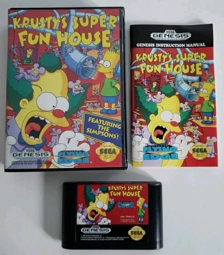 Krusty's Super Fun House (SEGA Genesis, 1992) Cib Complete w/ Manual TESTED