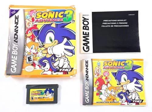 SONIC ADVANCE 3 COMPLETE CIB 2004 Authentic Nintendo Game Boy GBA Tested