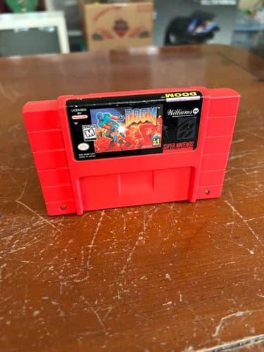 Super Nintendo, SNES 1995 Doom Game. Authentic, Tested, Red Cartridge……