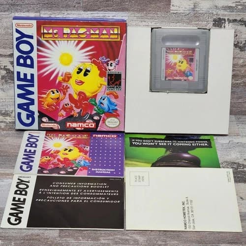 Namco Ms. Pac-Man (Nintendo Game Boy, 1993) Complete In Box CIB Tested Authentic