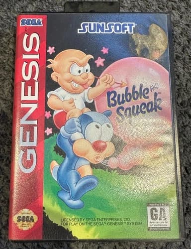 Sega Genesis Bubble and Squeak Video Game Complete with Case Manual TESTED