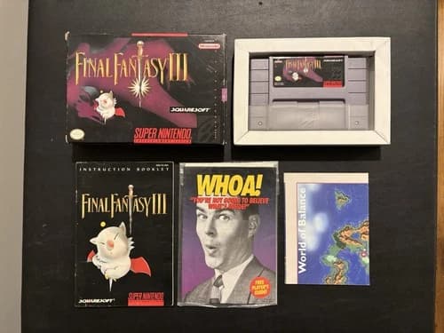 Final Fantasy III 3 Nintendo SNES Works Square In Box Manual Map Authentic FF3