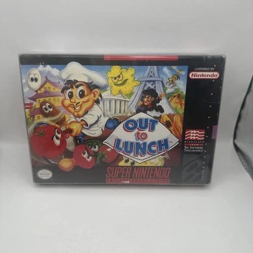 Out To Lunch Super Nintendo SNES CIB Complete e Manual Box Excellent
