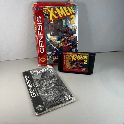 1995 SEGA GENESIS X-MEN 2 CLONE WARS COMPLETE CIB With Original Manual And Box.