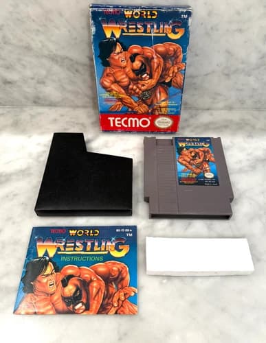 Tecmo World Wrestling (Nintendo NES 1990) W/Box, Dust Cover, Manual-Insert