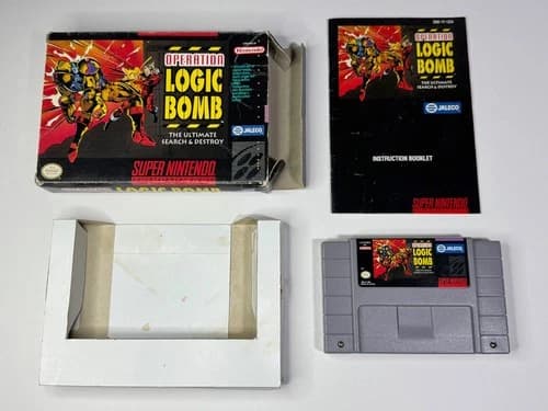 Operation Logic Bomb (Super Nintendo SNES, 1993) Tested, with box and manual