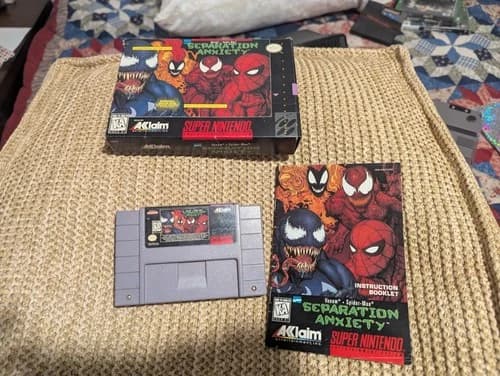 Venom Spider-Man Separation Anxiety Super Nintendo Game Complete In Box SNES